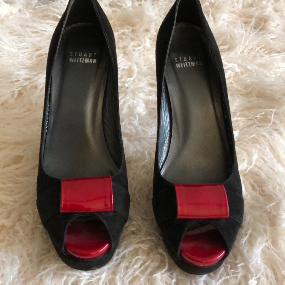 Sold Stuart Weitzman suede black & red patent